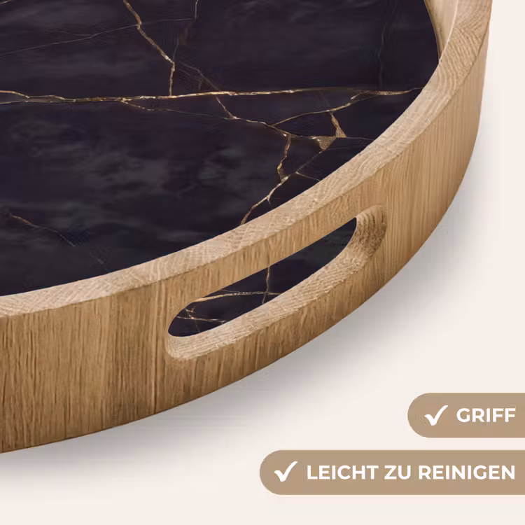 Textuur - Gouden lijnen - Abstract - Modern - Zwart Dienblad Rond middel -USP_HandgreepDE