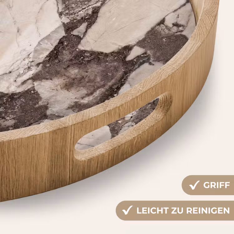 Textuur - Marmer - Abstract - Beige - Bruin Dienblad Rond middel -USP_HandgreepDE