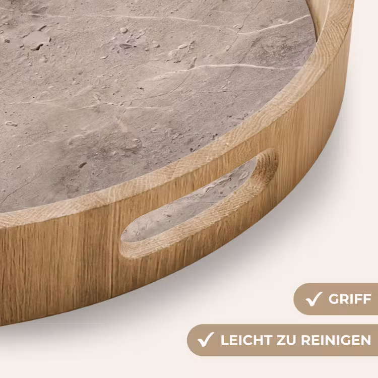 Textuur - Steen - Patroon - Rustiek - Beige Dienblad Rond middel -USP_HandgreepDE