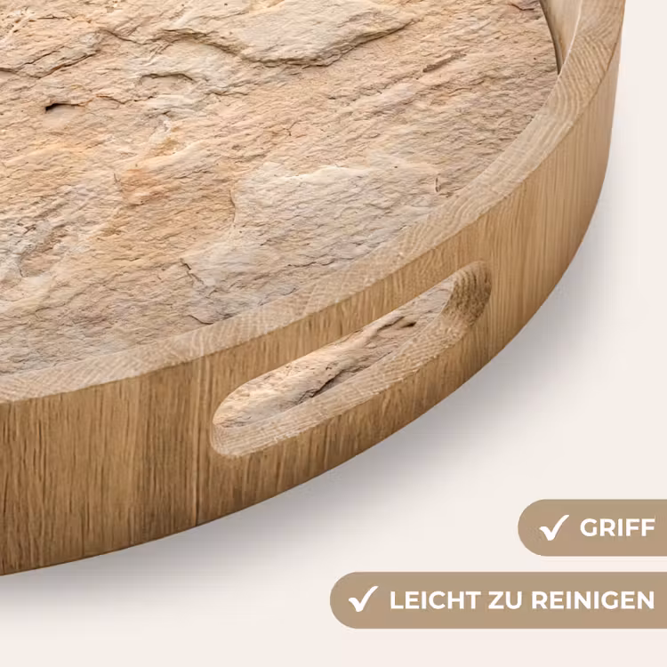 Textuur - Steen - Natuur - Beige Dienblad Rond middel -USP_HandgreepDE