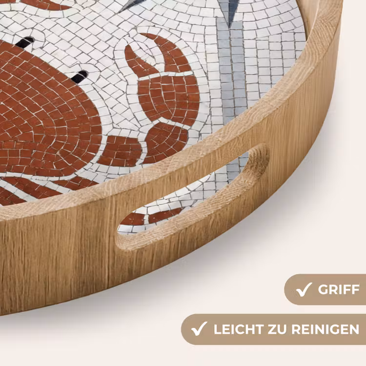 Dier - Mozaïek - Zee - Klassiek - Bruin Dienblad Rond middel -USP_HandgreepDE