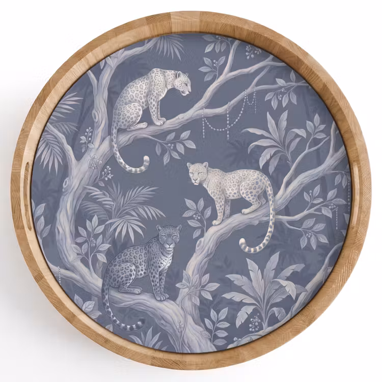 Dieren - Jungle - Illustratie - Bomen - Blauw Dienblad Rond middel -z3d_shopping