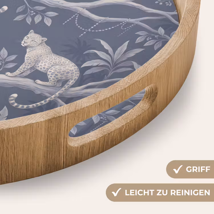 Dieren - Jungle - Illustratie - Bomen - Blauw Dienblad Rond middel -USP_HandgreepDE
