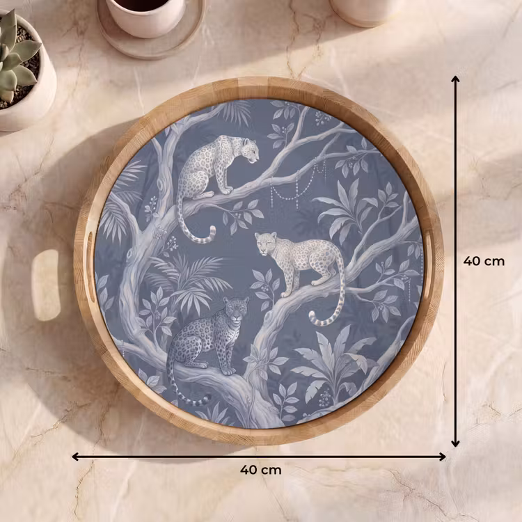 Dieren - Jungle - Illustratie - Bomen - Blauw Dienblad Rond middel -USP_Formaat