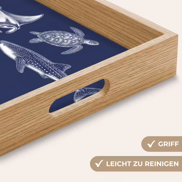 Dieren - Zeeleven - Oceaan - Graveren - Blauw Dienblad Rechthoek middel -USP_HandgreepDE
