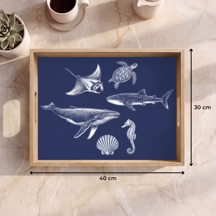 Dieren - Zeeleven - Oceaan - Graveren - Blauw Dienblad Rechthoek middel -USP_Formaat