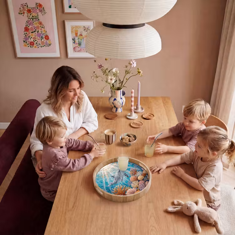 Dieren - Mozaïek - Oceaan - Koraal - Blauw Dienblad Rond middel -sfeer4