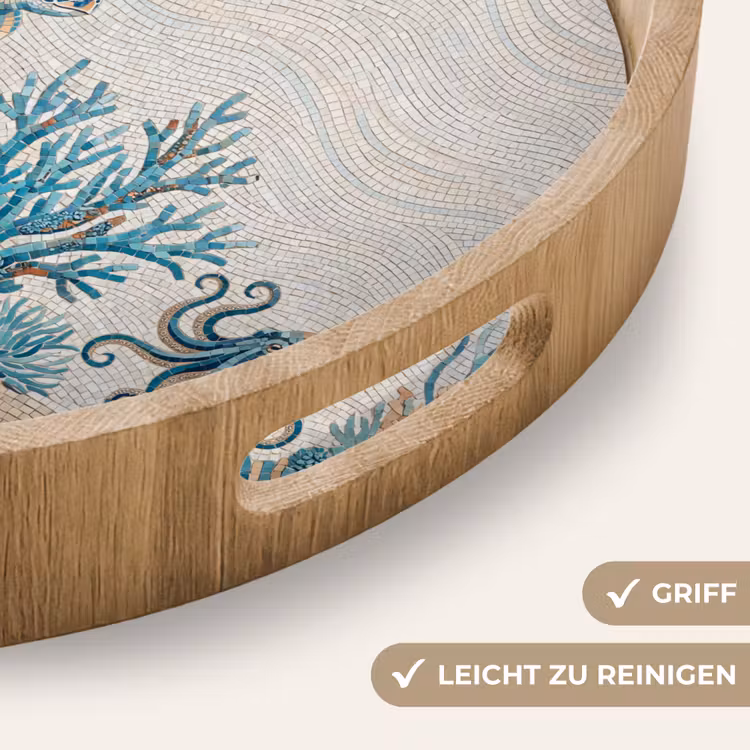 Dieren - Onderwater - Natuur - Mozaïek - Blauw Dienblad Rond middel -USP_HandgreepDE