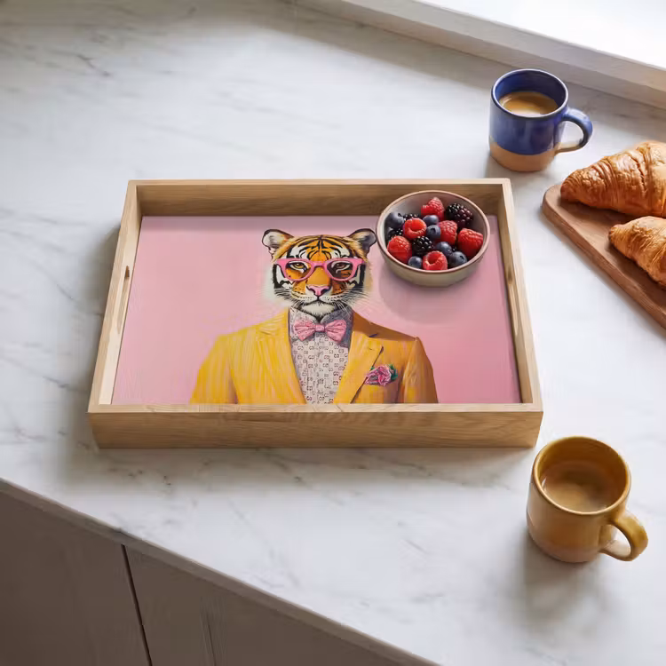 Tijger - Bril - Geel - Jasje Dienblad Rechthoek middel -sfeer2