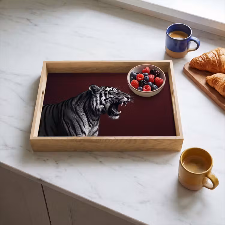 Tijger - Brult - Bordeaux Dienblad Rechthoek middel -sfeer2