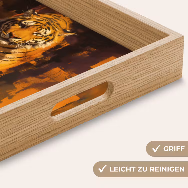 Tijger - Geschilderd - Oranje - Penseelstreken Dienblad Rechthoek middel -USP_HandgreepDE