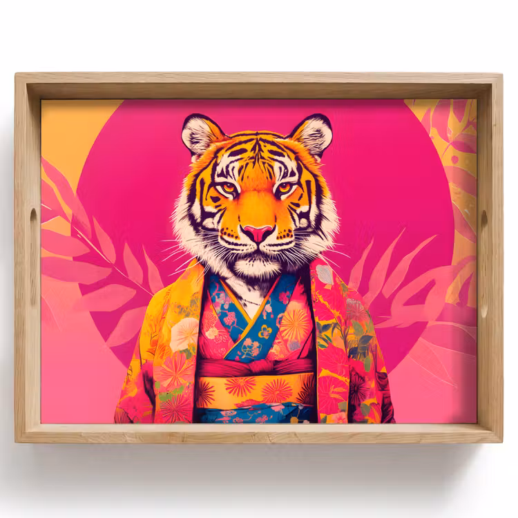 Tijger - Kimono - Planten - Roze Dienblad Rechthoek middel -z3d_shopping