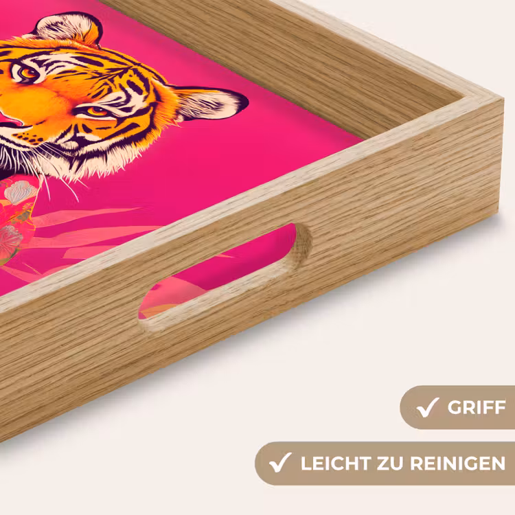 Tijger - Kimono - Planten - Roze Dienblad Rechthoek middel -USP_HandgreepDE