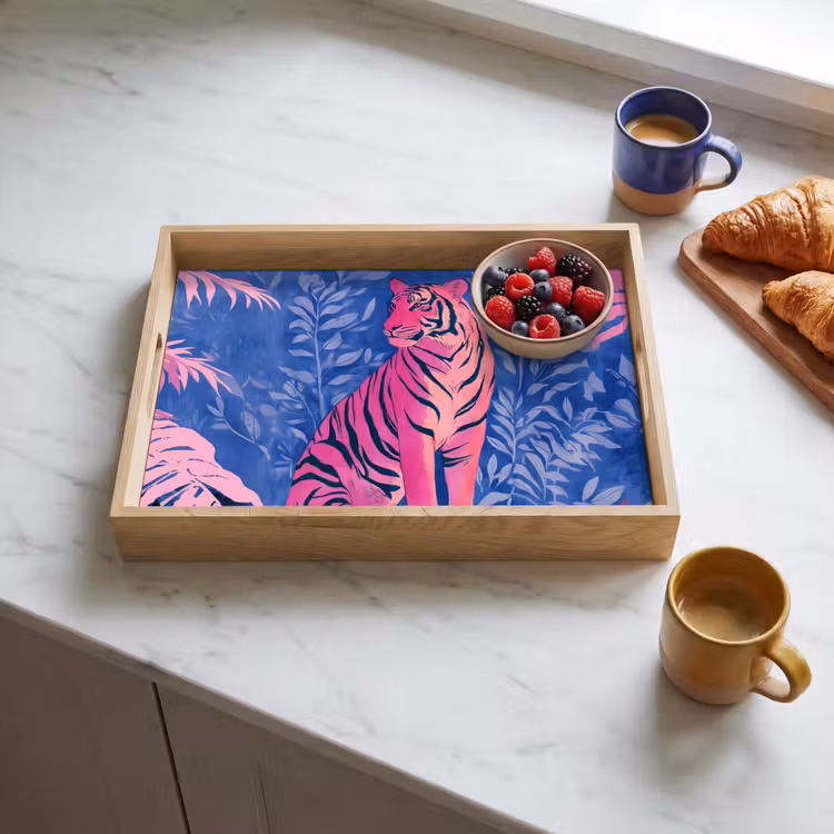 Tijger - Roze - Bladeren - Jungle Dienblad Rechthoek middel -sfeer2