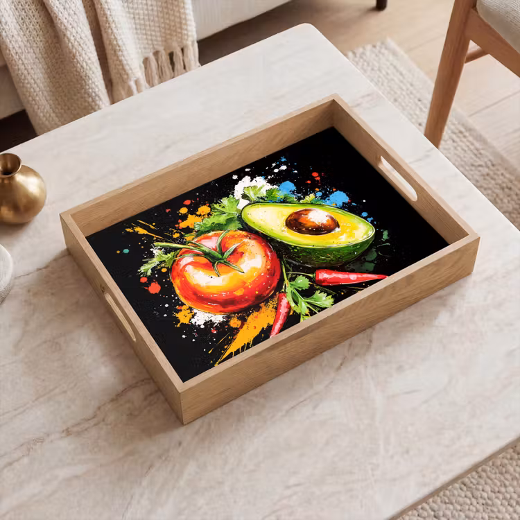 Tomaat - Avocado - Peper - Graffiti - Verf - Modern Dienblad Rechthoek middel -sfeer1