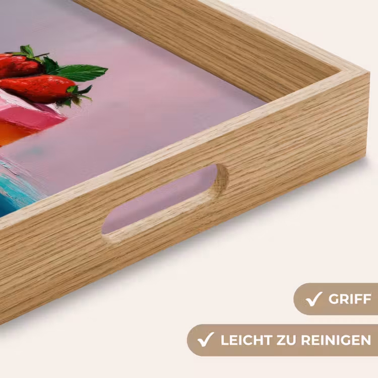 Taartje - Aardbeien - Glazuur - Kleurrijk Dienblad Rechthoek middel -USP_HandgreepDE