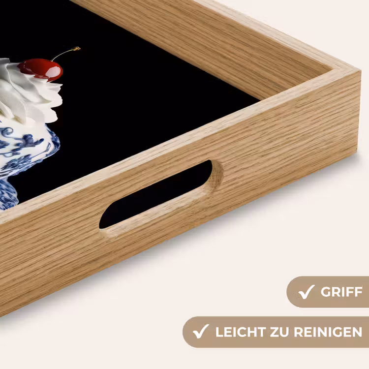 Taart - Slagroom - Kers - Bord - Delfts blauw Dienblad Rechthoek middel -USP_HandgreepDE