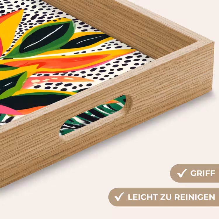 Tropisch - Bladeren - Zwart - wit Dienblad Rechthoek middel -USP_HandgreepDE