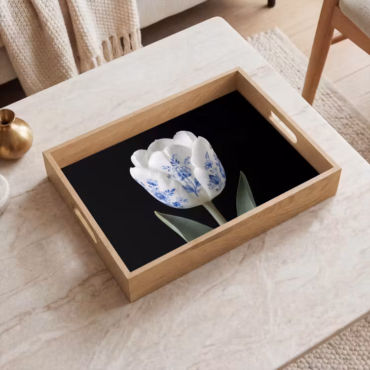 Tulp - Patroon - Blauw Dienblad Rechthoek middel -sfeer1