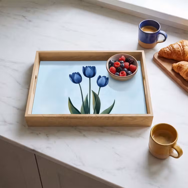 Tulpen - Blauw - Bladeren Dienblad Rechthoek middel -sfeer2