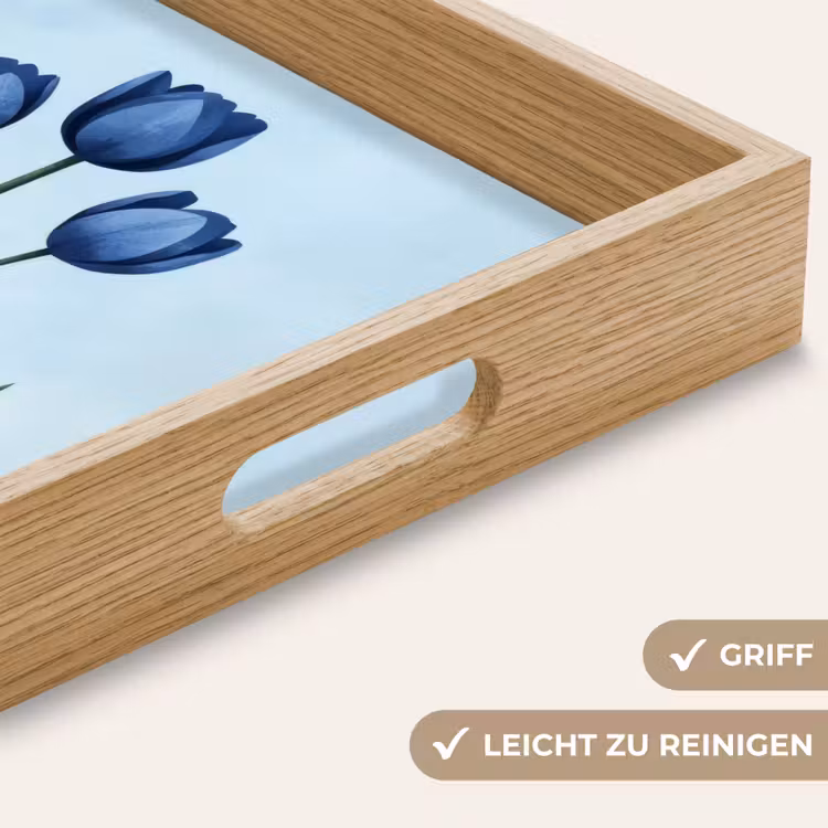 Tulpen - Blauw - Bladeren Dienblad Rechthoek middel -USP_HandgreepDE