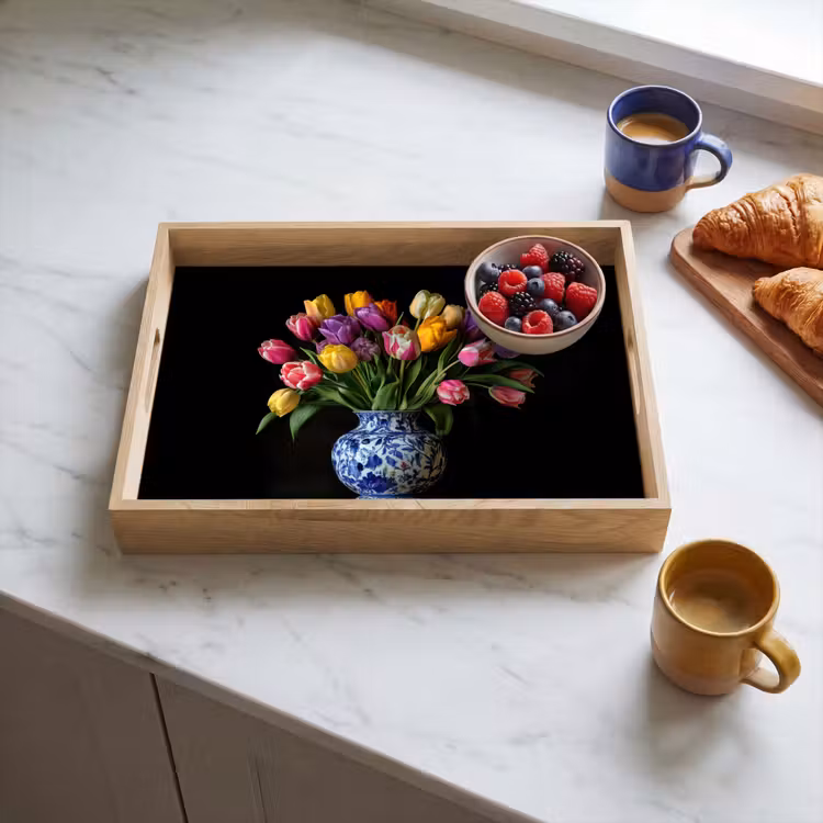 Tulpen - Kleuren - Hout - Vaas Dienblad Rechthoek middel -sfeer2