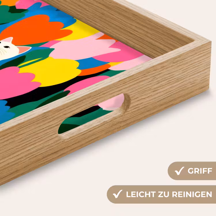 Tulpen - Kat - Kleurrijk Dienblad Rechthoek middel -USP_HandgreepDE