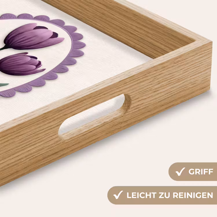 Tulpen - Paars - Lijst - Bladeren Dienblad Rechthoek middel -USP_HandgreepDE