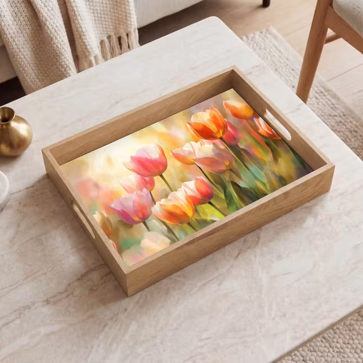 Tulpen - Sprookjesachtig - Kleurrijk Dienblad Rechthoek middel -sfeer1