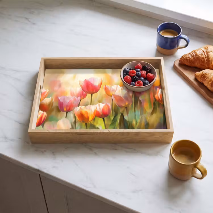 Tulpen - Sprookjesachtig - Kleurrijk Dienblad Rechthoek middel -sfeer2