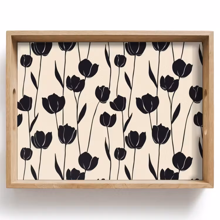 Tulpen - Patroon - Zwart Dienblad Rechthoek middel 911 -z3d_shopping