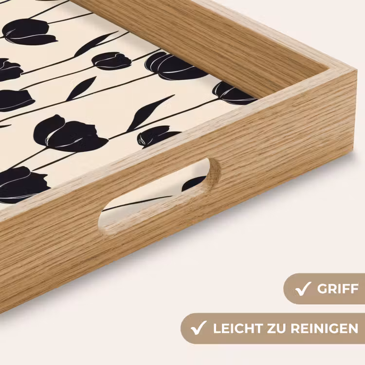 Tulpen - Patroon - Zwart Dienblad Rechthoek middel 911 -USP_HandgreepDE