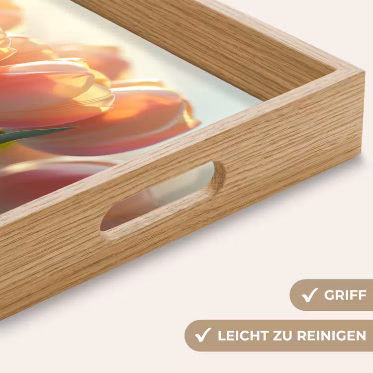 Tulpen - Roze - Zonnestralen Dienblad Rechthoek middel -USP_HandgreepDE