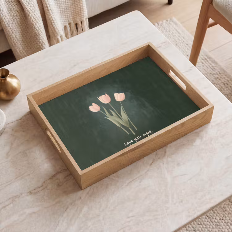 Tulpen - Roze - Tekst - Love Dienblad Rechthoek middel -sfeer1