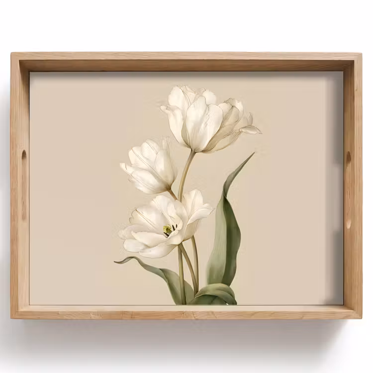 Tulpen - Wit - Bladeren Dienblad Rechthoek middel -z3d_shopping