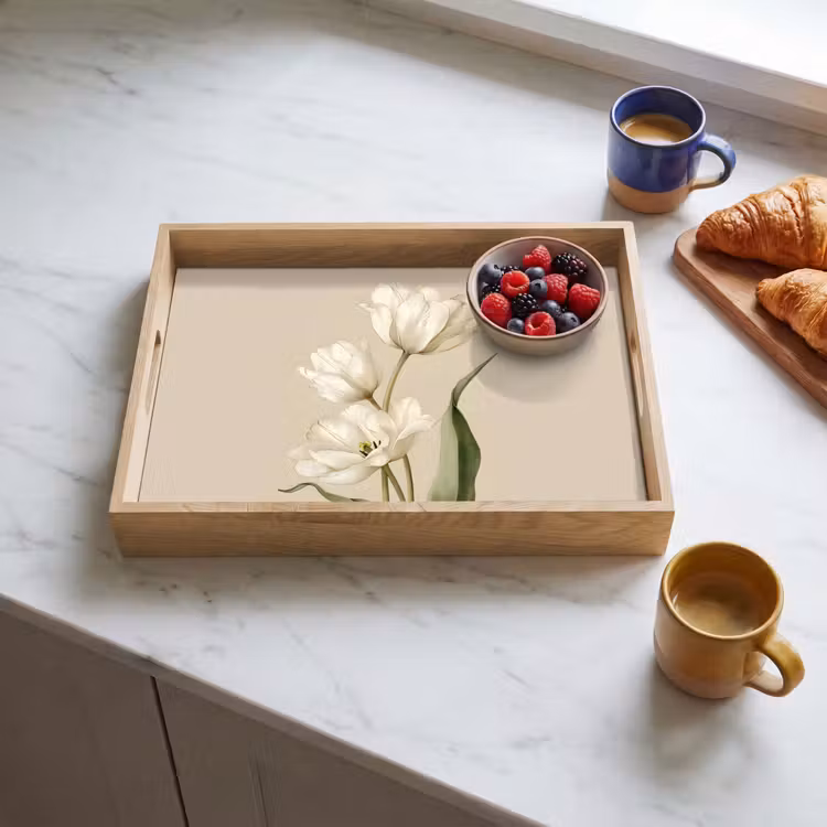 Tulpen - Wit - Bladeren Dienblad Rechthoek middel -sfeer2