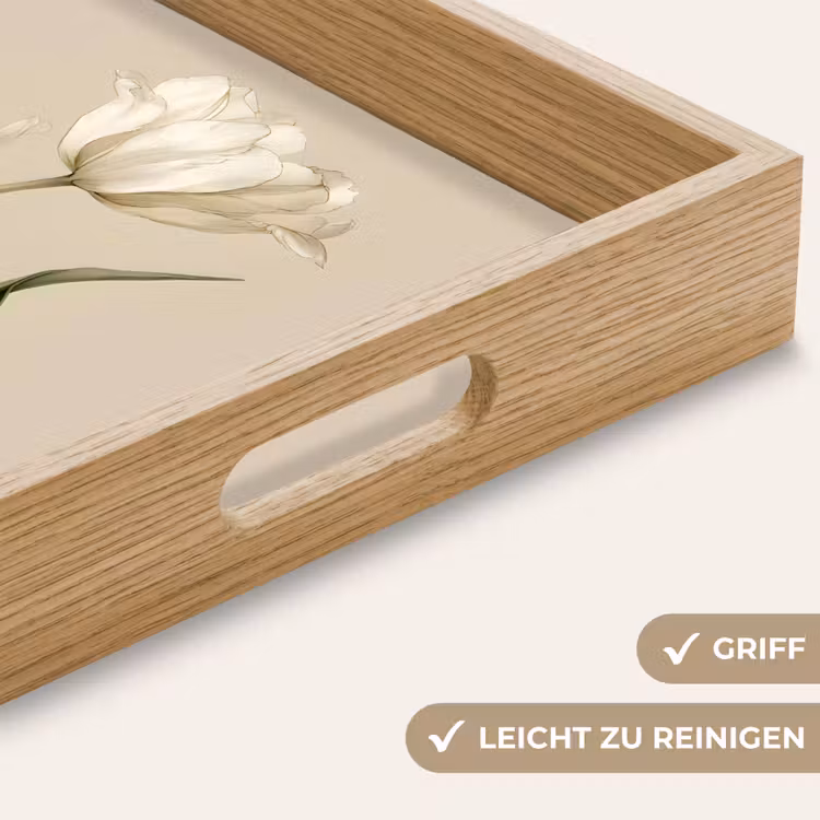 Tulpen - Wit - Bladeren Dienblad Rechthoek middel -USP_HandgreepDE