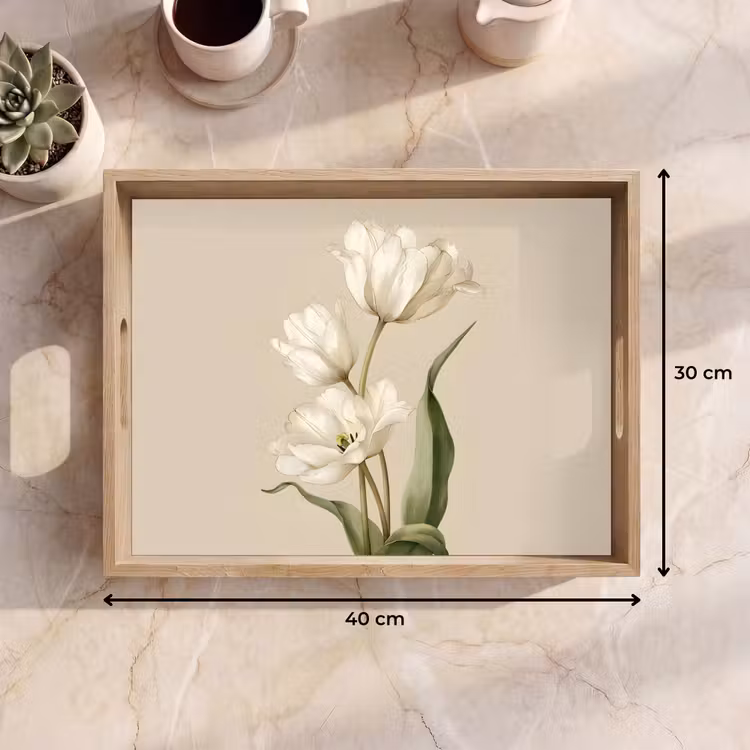 Tulpen - Wit - Bladeren Dienblad Rechthoek middel -USP_Formaat