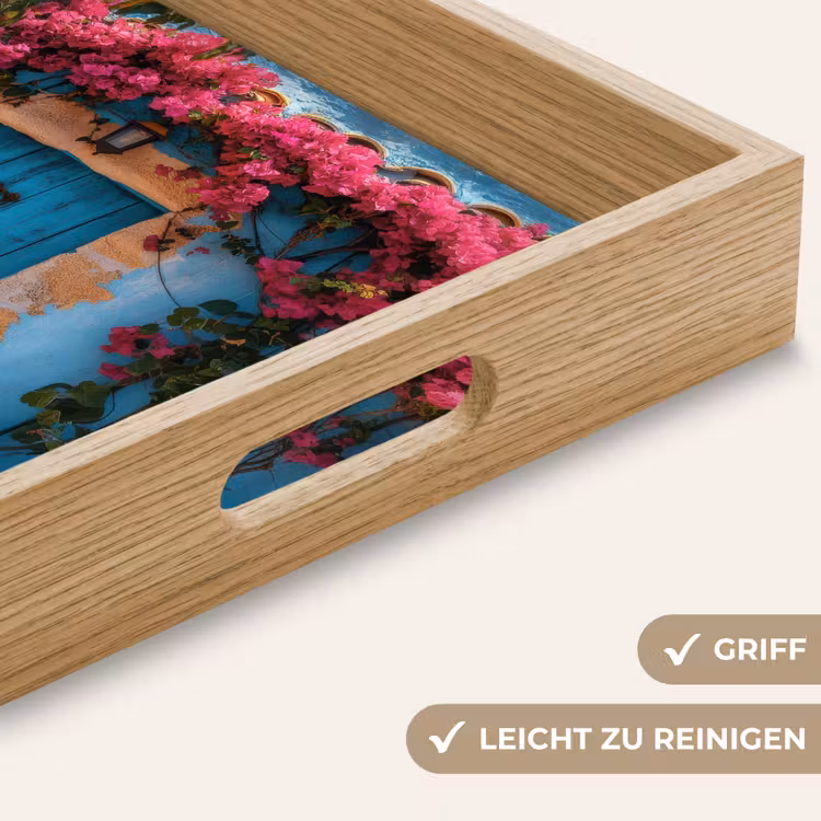 Deur - Hout - Bloemen - Blauw Dienblad Rechthoek middel -USP_HandgreepDE