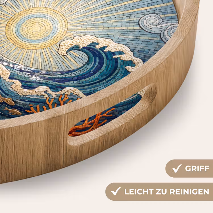 Onderwater - Koraal - Vis - Natuur - Kunst Dienblad Rond middel -USP_HandgreepDE