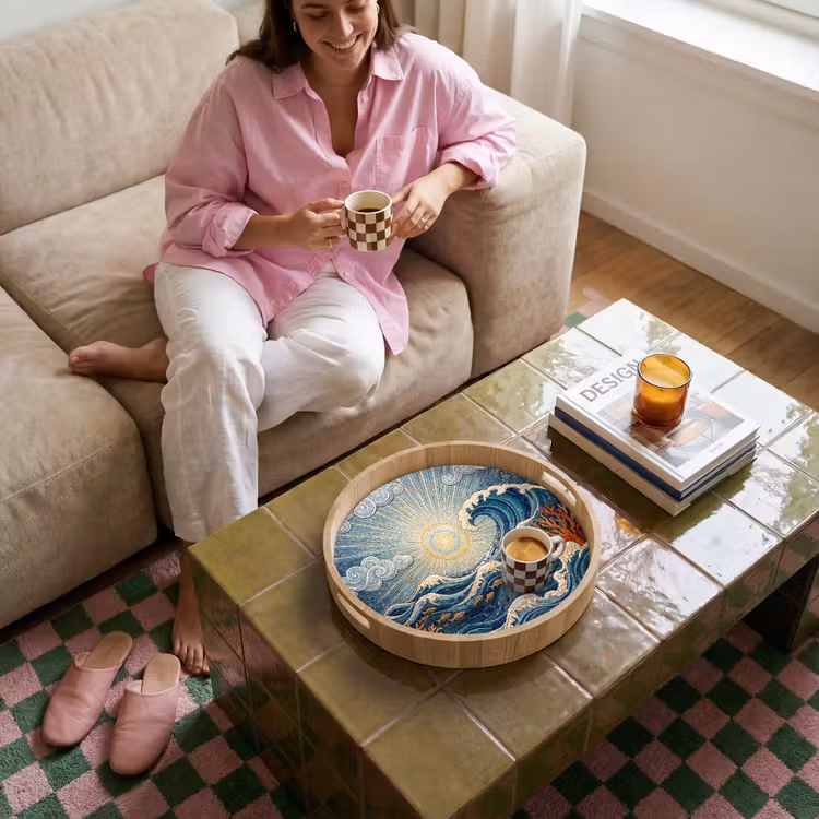 Onderwater - Koraal - Vis - Natuur - Kunst Dienblad Rond middel -sfeer3