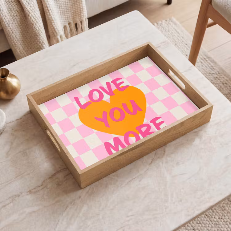 Valentijn - Love - Roze - Oranje Dienblad Rechthoek middel -sfeer1