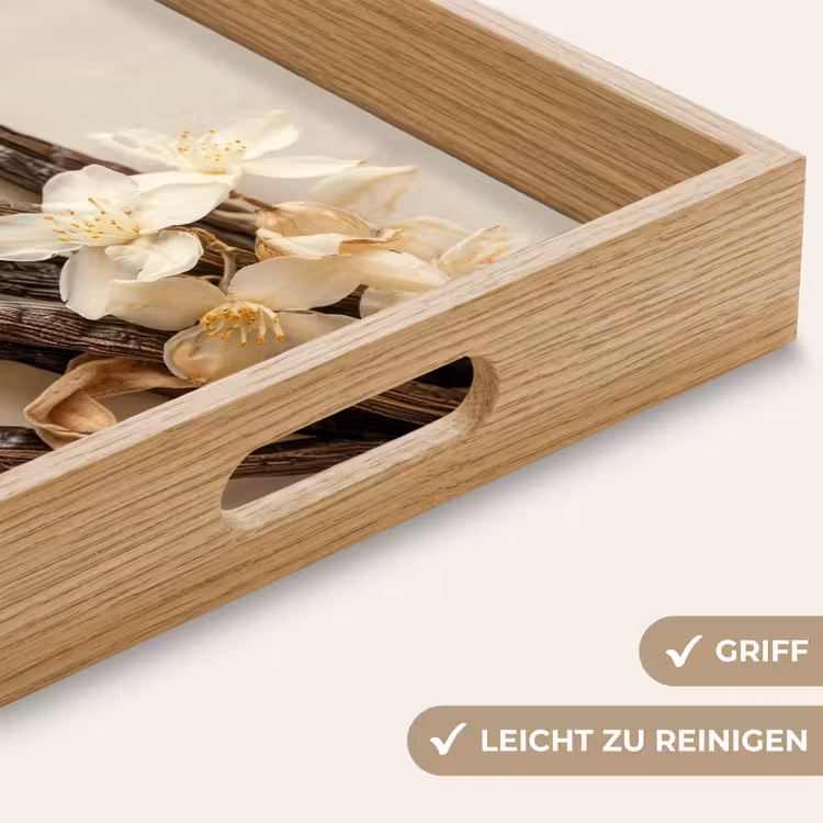 Vanille - Bloemen - Beige Dienblad Rechthoek middel -USP_HandgreepDE