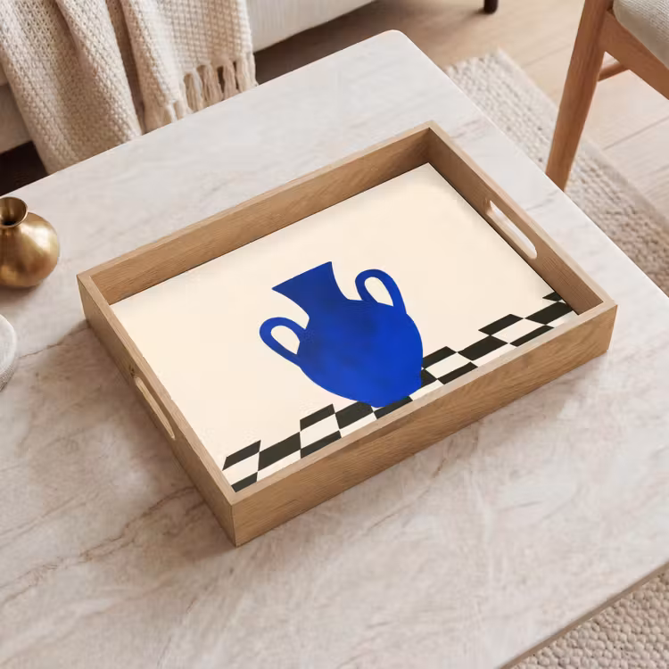 Vaas - Blauw - Geblokt - Modern Dienblad Rechthoek middel -sfeer1