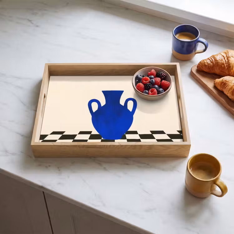 Vaas - Blauw - Geblokt - Modern Dienblad Rechthoek middel -sfeer2