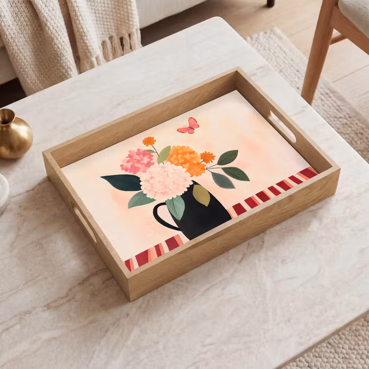 Vaas - Bloemen - Vlinder - Rood Dienblad Rechthoek middel -sfeer1