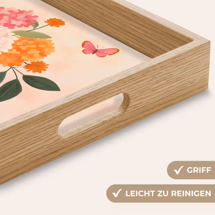 Vaas - Bloemen - Vlinder - Rood Dienblad Rechthoek middel -USP_HandgreepDE