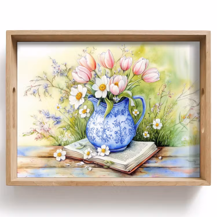Vaas - Delftsblauw - Madeliefjes Dienblad Rechthoek middel -z3d_shopping