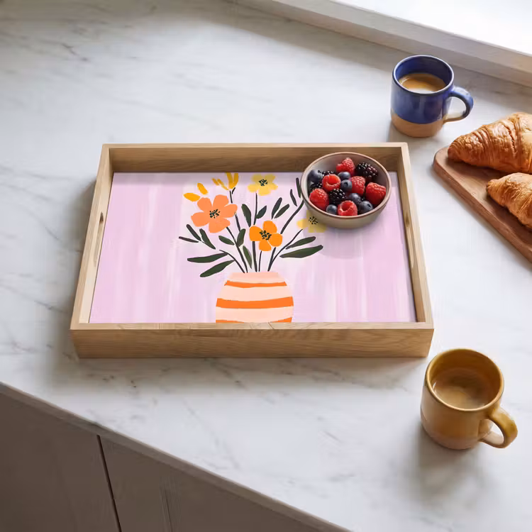 Vaas - Gestreept - Bloemen - Oranje Dienblad Rechthoek middel -sfeer2