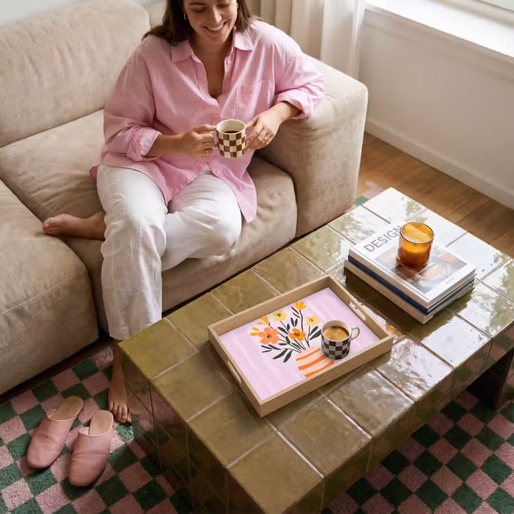 Vaas - Gestreept - Bloemen - Oranje Dienblad Rechthoek middel -sfeer3